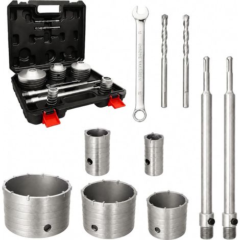 Scie Cloche Beton, Trépan Béton 30 40 65 80 100mm, Carotteuse Beton avec Adaptateur SDS, Kit de Couronnes de Forage, Trépan Carbure, Scie Cloche pour Brique Marbre Maçonnerie Ciment (1/5)