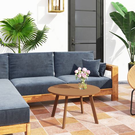 Extérieur Petite table basse ronde d'appoint avec patins antidérapants cadre en métal pour jardin Ø 70 x 42 cm orange