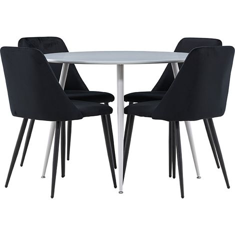 Plaza Essgruppe Tisch Ø100cm und 4 Velours Stühle grau.