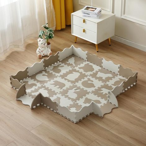 Tapis en Mousse pour BéBé EVA Foam Dalle Tapis Puzzle Jeu Bebe Epais 142x142x1cm Parc Animal Gris Brun Tapis de Sol Imperméable Cadeau Anniversaire Naissance DD10 (1/5)