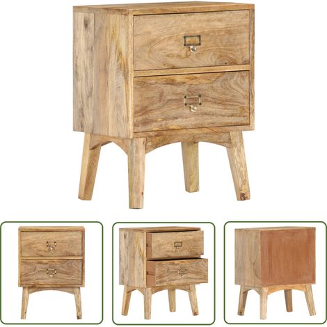 The Living Store Table de chevet 40x35x55 cm Bois de manguier solide - Table De Chevet - Table Nuit - Mobilier Chambre - Bois Massif - Manguier (1/5)