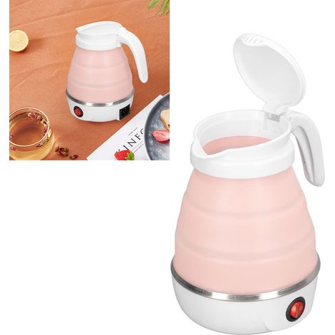 Bouilloire électrique pliable portable 0,6 L 600 W, en silicone rose, compatible avec les normes européennes (220 V). (1/5)