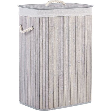 Panier Gris Clair en Bambou 60 cm avec Couvercle Rectangle Corbeille à Linge Komari (1/5)