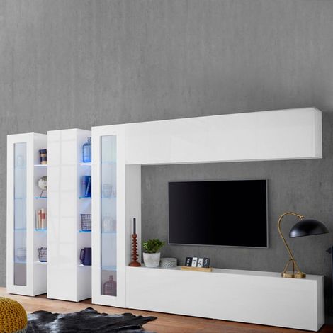 Meuble TV double Joy Mir blanc avec armoire suspendue Joy Mir et deux vitrines, anthracite (1/5)