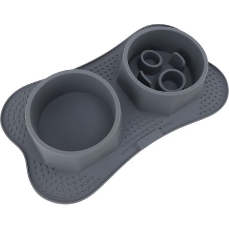Gamelles doubles en silicone pour animaux de compagnie (chiens et chats) avec tapis anti-déversement, dimensions : 44,5 x 25 cm. (1/5)