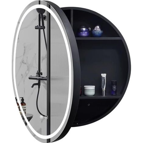 Armoire de Toilette Ronde avec éclairage, 3 températures de Couleur et variateur, Fonction antibuée, Structure en Fer revêtu par Poudre, 66 cm (1/5)