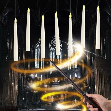 10 bougies flottantes – Bougies LED sans flamme avec télécommande baguette magique – Blanc chaud – Pour décoration de Noël, Halloween et ambiance de fête (1/5)
