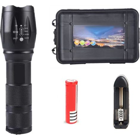 Lampe torche LED rechargeable USB A100, zoom télescopique, coque en aluminium, faisceau puissant pour camping extérieur (1/5)