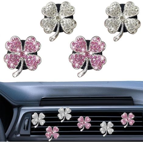 CCYKXA 2.9x3.5cm Lot de 4 clips pour désodorisant voiture en forme de trèfle à quatre feuilles accessoires de décoration intérieure pour voiture accessoires de décoration intérieure pour femmes (1/5)