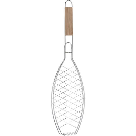 Esschert Design Grill-Fischhalter 58 cm aus Edelstahl & Eschenholz (1/2)