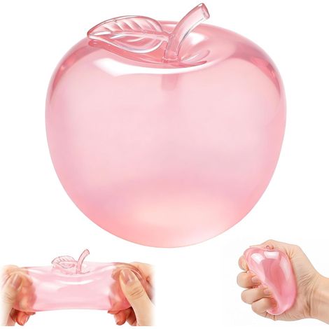 Quetschbarer Apfel, rosa Apfel-Stressabbau-Spielzeug, quetschbare Apfel-förmige Spielzeuge, transparentes Quetschspielzeug, Gel-Quetschspielzeug, Stressabbau-Spielzeug für Kinder und Erwachsene (1/5)