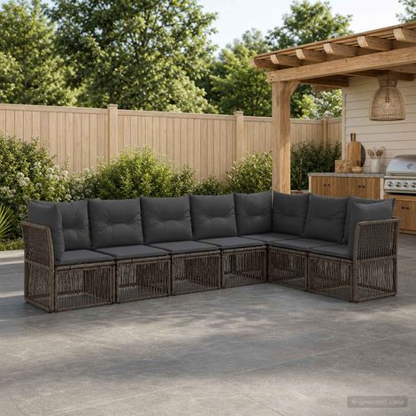 Salon de jardin 7 places modulable en polyrotin gris avec coussins amovibles - PANGIVO (1/5)
