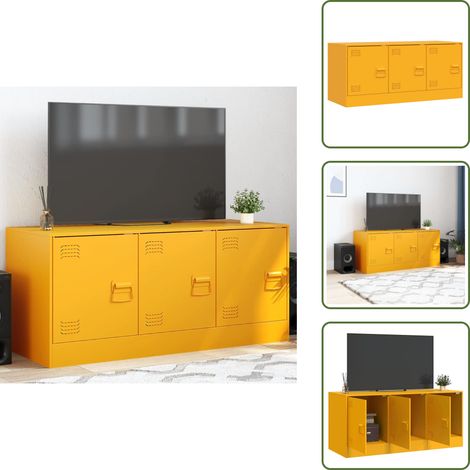 TV-Schrank Senfgelb 99x39x44 cm Stahl - TV-Schrank - Fernsehtisch - Regal - Wohnzimmermöbel - Stauraum (1/5)