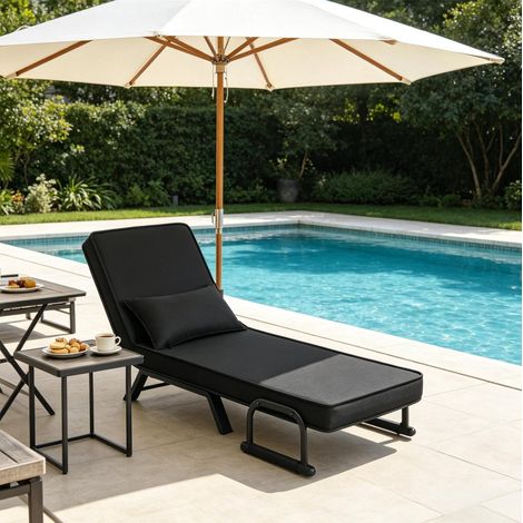 Sillón convertible 3 en 1 con respaldo ajustable, cama auxiliar, negro DESVIAE (1/5)