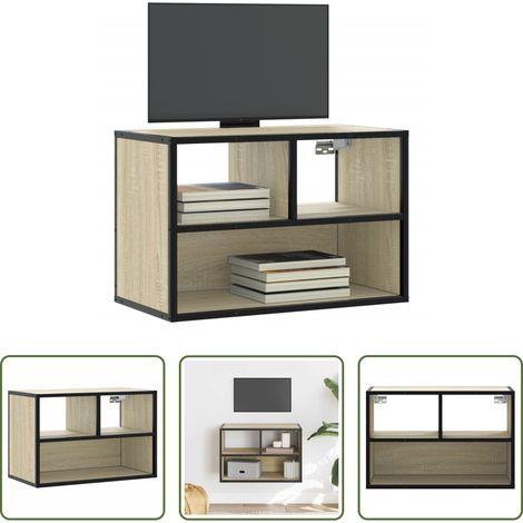 Meuble tv chêne -  Meuble TV chêne sonoma 60x31x39,5 cm bois d'ingénierie et métal (1/5)