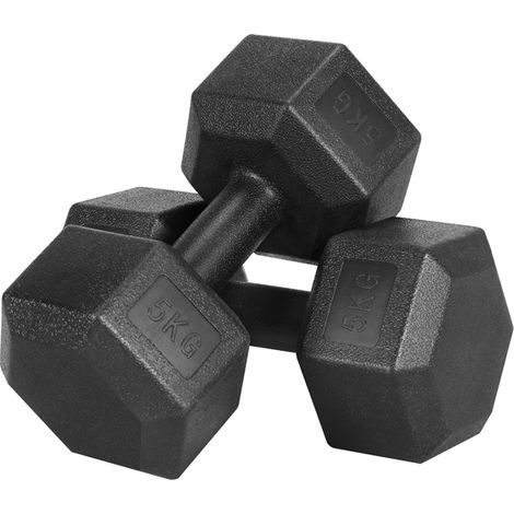 Yaheetech Coppia Manubrio Esagonale per Palestra Casa in Ferro e PVC Antiscivolo Nero 2 Pezzi 5 Kg