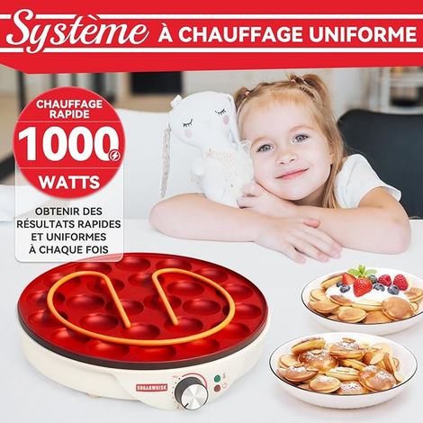 Machine à Mini-Pancakes Plaque électrique pour aebleskivers et poffertjes, Machine à Pancakes Danois, Fabricant de Cake Pops, Machine à Pancakes Hollandais, Blanc