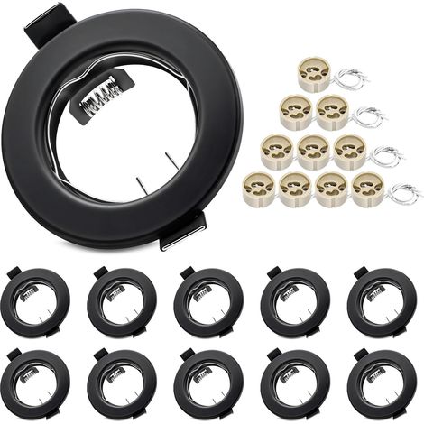 Lot de 10 Cadres Encastrables Carrés Noir Mat avec Douille GU10 VDE – 82x82 mm, Découpe 55-70 mm, Incl. Ressorts – Ampoule Non Fournie (1/5)