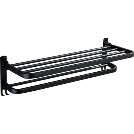 Foldable Towel Rack for Bathroom, Bath Towel Rack, Black Towel Rack, Double Bar Towel Rack, Kitchen Towel Rack, 40cm Strap Hook (1/5)