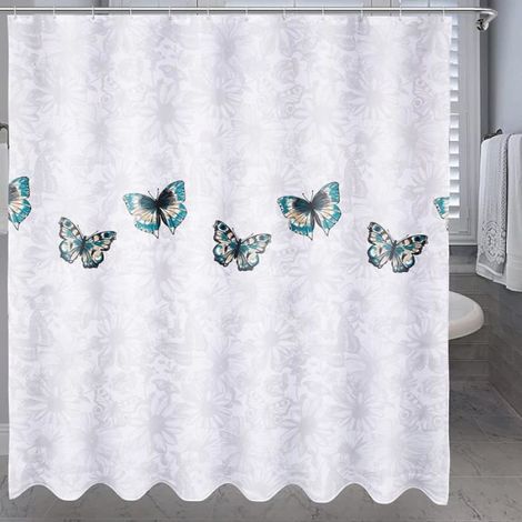 Rideau de douche - - Papillon - 180x180 cm - Polyester - Anti-moisissure (1/5)
