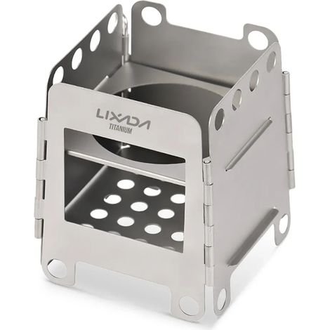 Réchaud à bois pliable et portable en titane, léger et compact, avec mini réchaud à alcool, idéal pour le camping, la cuisine en plein air et les pique-niques. (1/4)