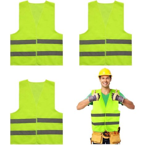 Gilet de sécurité haute visibilité 5 pièces, jaune fluo, réfléchissant, taille unique (1/5)