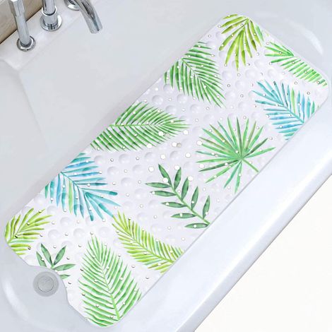 (Green Leaf) Non-Slip Bath Mat 100x40cm, Shower Mat with Cartoon Sea Animal Design for Children and Babies (1/5)