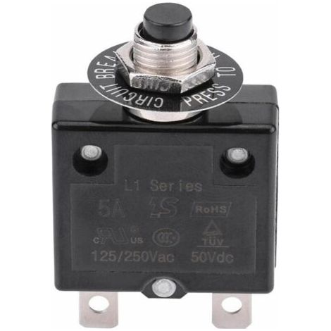 15A-Leistungsschalter Thermischer Schutzschalter mit optionaler Rückstellung, 125-250 V AC, 50 V DC, Druckknopf-Leistungsschalter zum Schutz vor Stromüberlastung (1/5)