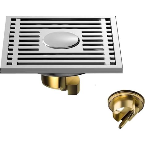 Siphon de Sol Siphon de Sol carré for Salle de Bain et Machine à Laver, procédé de tréfilage en Acier Inoxydable,Siphon de douche en acier inoxydable 304 avec noyau en cuivre (1/5)