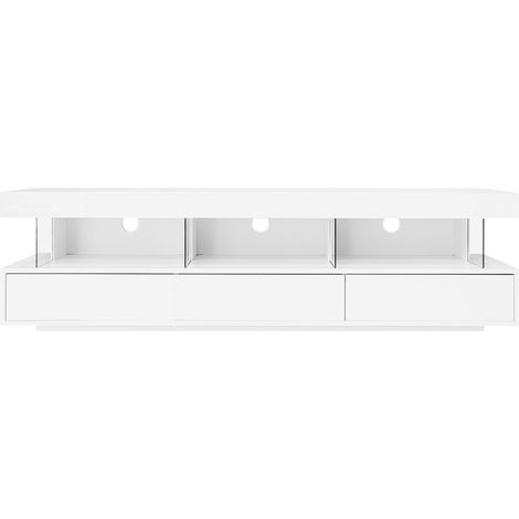 TV-Möbel Hochglanzweiß 160x38x50,5 cm mit 3 Glasablagen und LED (1/5)