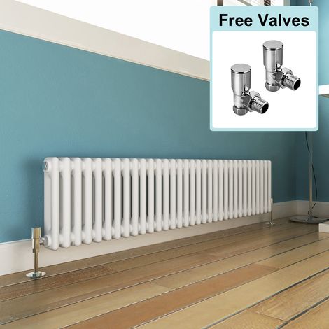 ELEGANT 300 x 1505 mm Traditional Column Radiators Horizontal Double Panel Cast Iron Central Heating Rads + Angled Radiator Valves (1/5)