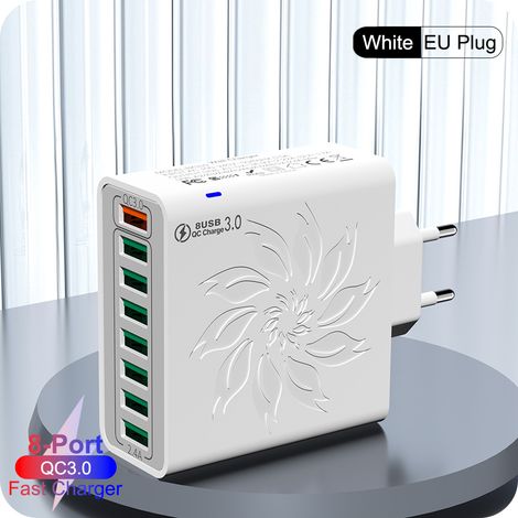 Chargeur rapide multifonction 120 W, 8 ports USB QC 5.0, plusieurs interfaces, chargeur, chargeur rapide QC 3.0 (blanc) (1/5)