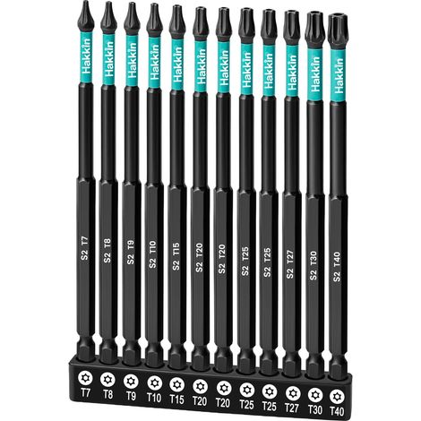 Lot de 12 embouts Torx longs 150 mm pour visseuse sans fil 1/4" S2 Torx - T7, T8, T9, T10, T15, T20, T25, T27, T30, T40 (1/5)
