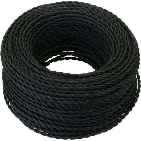 Câble Electrique Textile 10M,Rétro Corde de chanvre tressé torsadée Câble 2x0,75 mm², 2 fils torsadés toronnés,pour DIY Pendentif Lampe/Noir. (1/4)