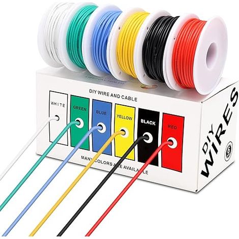 Silicone Electric Wire 22AWG, Kit 6 Colours 10 m Cable Multibrin Souple: 10M par Couleur Rouge Noir Bleu Vert Jaune Blanc–Bricolage avion Compteurs RC,Appareils Ménagers (1/5)