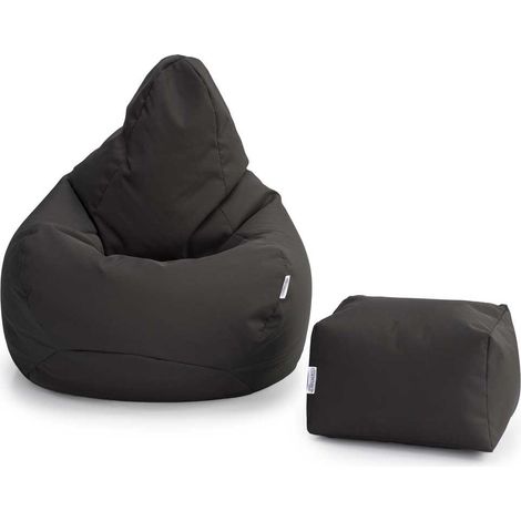 Loft 25 - Poltrona a sacco e poggiapiedi, Poltrona a sacco da gioco con schienale alto e poggiapiedi, Pouf da gioco resistente all'acqua per interni ed esterni - Grigio scuro (Pouf con poggiapiedi) (1/5)