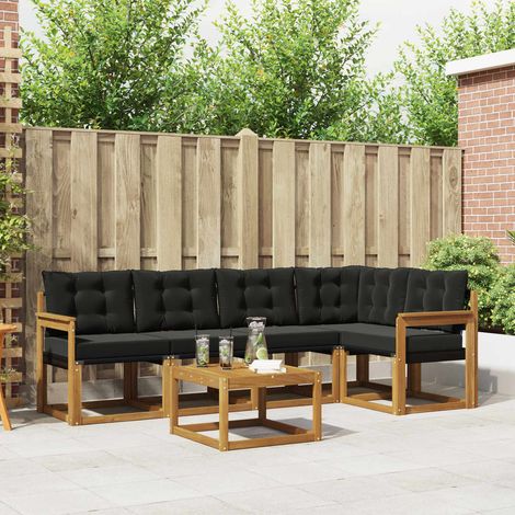 Outdoor-Sofagarnitur mit Kissen 6 pcs Natürlich und Schwarz (1/5)
