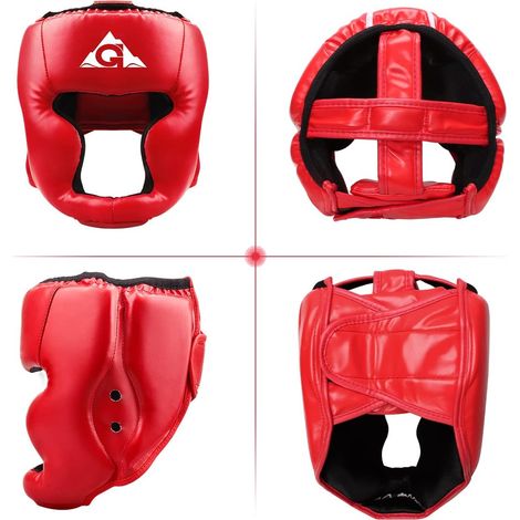 Casque boxe anti-chocs enfant/adulte, protection tête visage oreilles, MMA Muay Thai kick-boxing entraînement, S, rouge