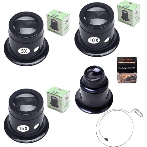 5x Loupes Bijoutier Portables 5X-20X, Porte-Fil, Montre/Horloge/Réparation (1/5)