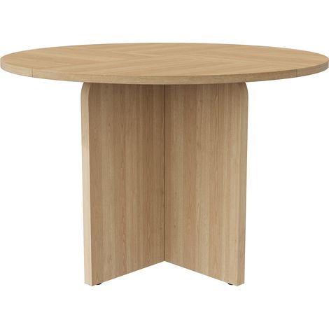 Table à manger ronde 120 cm en MDF, style scandinave, pour 4-6 personnes, couleur chêne (1/5)