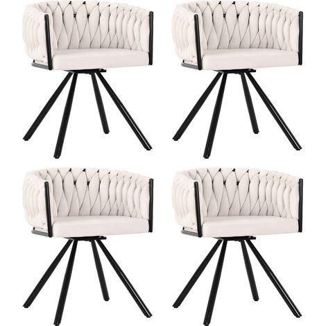 Lot de 6 chaises de salle à manger en velours beige avec rotation 360° et pieds en métal (1/5)