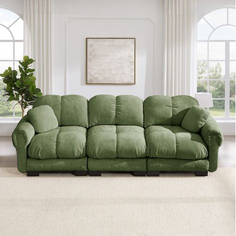 Sofá cloud de 3 plazas en chenilla verde, 260 x 86 x 90 cm, con 2 cojines OKMYHOME (1/5)