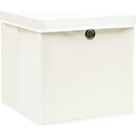 Maison Exclusive - Boîtes de rangement avec couvercles 4pcs Blanc 32x32x32cm Tissu (1/5)