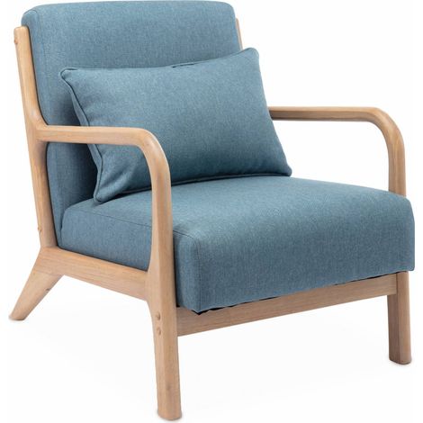 sweeek - Skandinavischer Sessel aus Holz mit Stoffbezug, Stoff, Blau