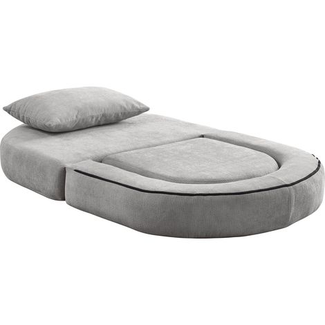 Klappbares Futon-Schlafsofa, Einzelbett, hellgrau aus Chenille mit Kissen (1/5)