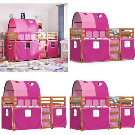 Etagenbett mit Vorhängen Rosa 90x190 cm Massivholz Kiefer - Kinderzimmermöbel - Etagenbett - Hochbett - Jugendzimmer - Holzbett - Home & Living (1/5)