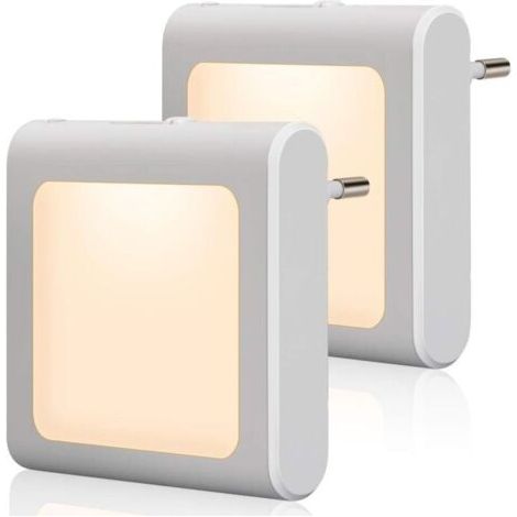 Veilleuse avec capteur crépusculaire, 2 pièces Luminosité Réglable à l'infini Très bon pour chambre d'enfant, escalier, chambre à coucher, cuisine, lampe d'orientation, blanc chaud (1/4)