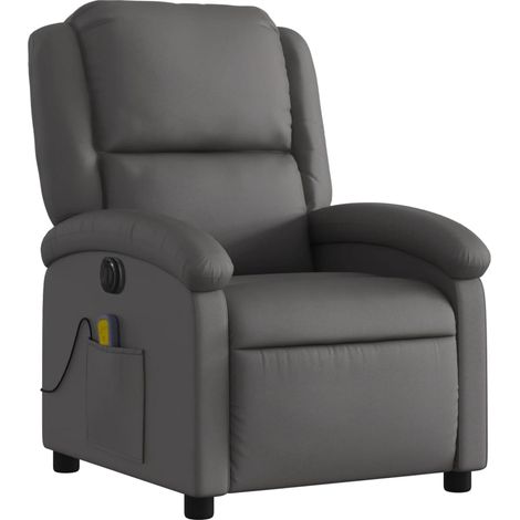 Poltrona relax TV funzione massaggio reclinabile elettrica 6 punti massaggio in vera pelle grigio DEC027170