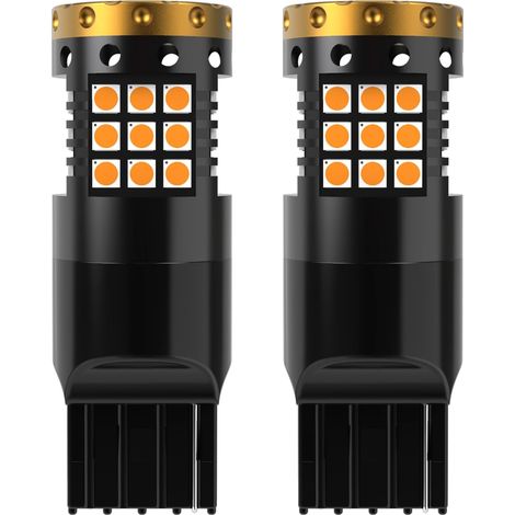 (Pack de 2) 7440 7440NA T20 Ampoules Clignotants LED Ambre Jaune Orange 3700LM 3030 36 SMD Canbus sans Erreur AntiHyper Flash