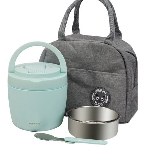 Boîte à lunch isotherme avec couvercle, verte (sac à lunch inclus) - 970 ml - Acier inoxydable (1/5)